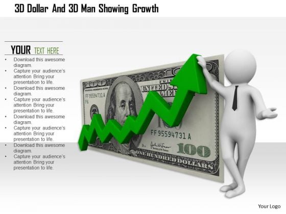 3d dollar and 3d man showing growth 1