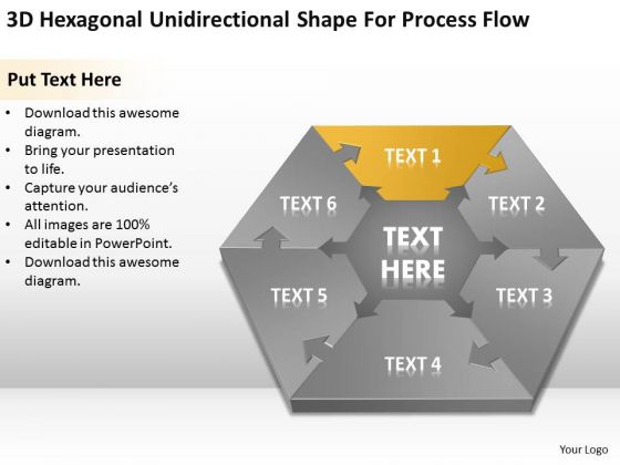3d Hexagonal Unidirectional Shape For Process Flow Ppt Sample Business Plan PowerPoint Slides 3d Hexagonal Unidirectional Shape For Process Flow Ppt Sample Business Plan PowerPoint Slides