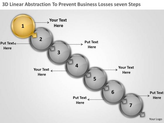 3d Linear Abstraction To Prevent Business Losses Seven Steps Freeware Flowchart PowerPoint Templates