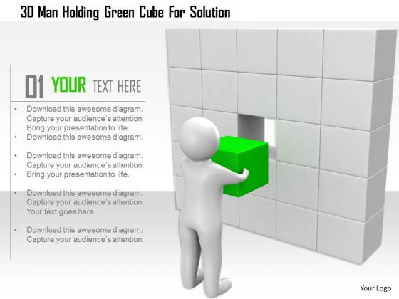 3d Man Holding Green Cube For Solution 3d Man Holding Green Cube For Solution
