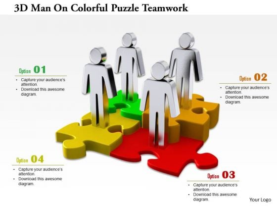 3d Man On Colorful Puzzle Teamwork