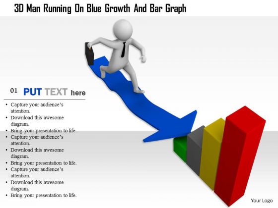 3d Man Running On Blue Growth And Bar Graph 3d Man Running On Blue Growth And Bar Graph