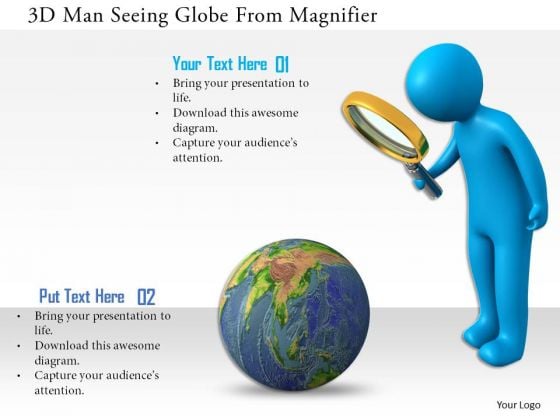 3d Man Seeing Globe From Magnifier 3d Man Seeing Globe From Magnifier