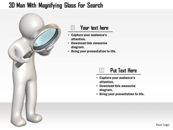 3d Man With Magnifying Glass For Search