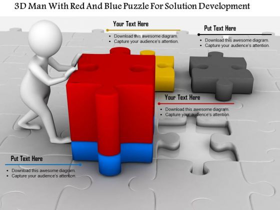 3d Man With Red And Blue Puzzle For Solution Development 3d Man With Red And Blue Puzzle For Solution Development