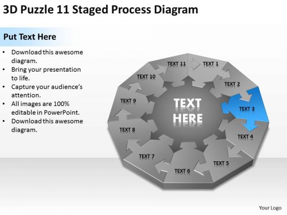 3d Puzzle 11 Staged Process Diagram Ppt Creating Business Plan Step By PowerPoint Slides