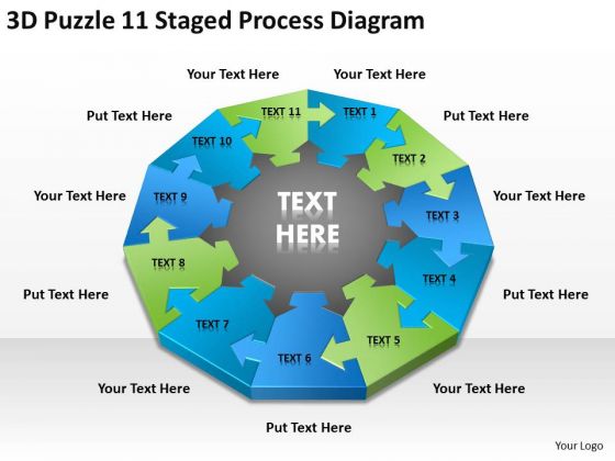 3d Puzzle 11 Staged Process Diagram Ppt Simple Business Plan Template PowerPoint Slides