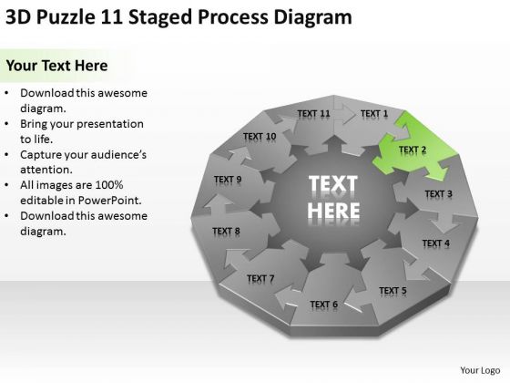 3d Puzzle 11 Staged Process Diagram Ppt Steps To Making Business Plan PowerPoint Templates