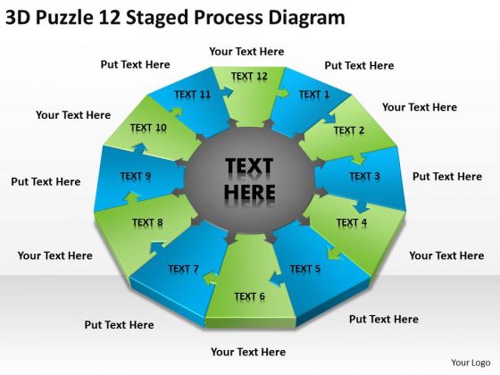 3d Puzzle 12 Staged Process Diagram Ppt It Business Plan Template PowerPoint Templates