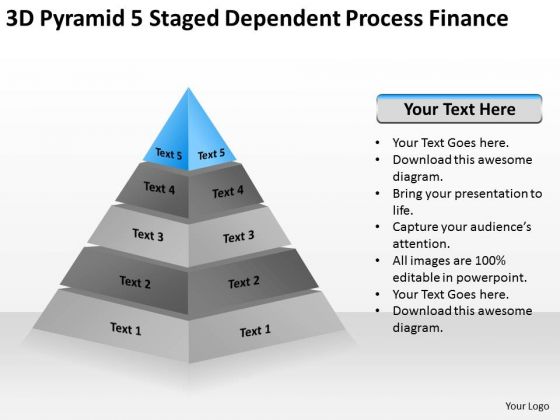 3d Pyramid 5 Staged Dependent Process Finance Ppt Business Plan How To Write PowerPoint Slides