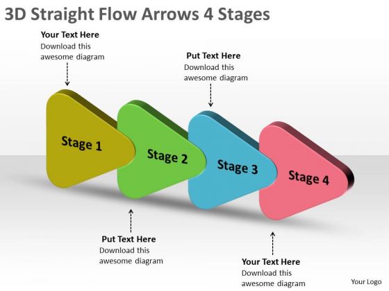 3d Straight Flow Arrows 4 Stages Flowchart PowerPoint Free Slides 3d Straight Flow Arrows 4 Stages Flowchart PowerPoint Free Slides