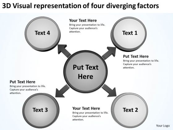 3d Visual Representation Of Four Diverging Factors Processs And PowerPoint Slides