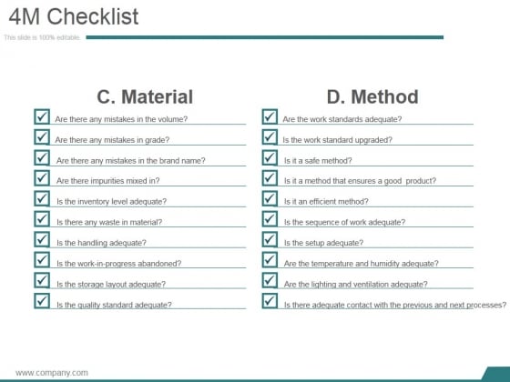 4M Checklist Template 2 Ppt PowerPoint Presentation Ideas 4M Checklist Template 2 Ppt PowerPoint Presentation Ideas