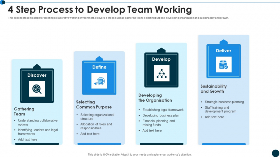 4 Step Process To Develop Team Working Ppt Layouts Guidelines PDF