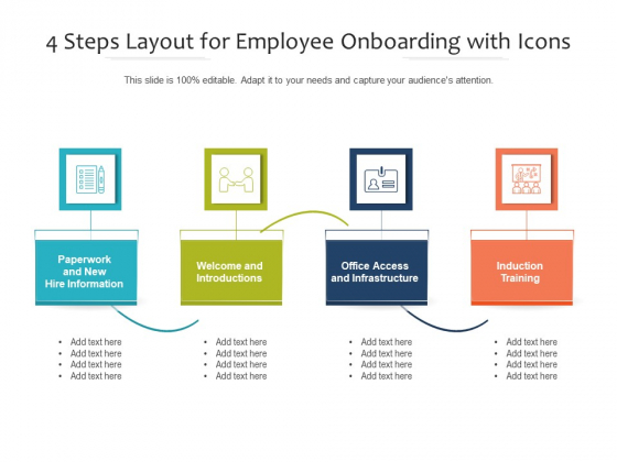 4 Steps Layout For Employee Onboarding With Icons Ppt PowerPoint Presentation Infographic Template Layouts PDF