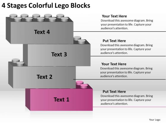 4 Stages Colorful Lego Blocks Prepare Business Plan PowerPoint Templates