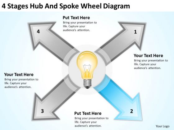 4 Stages Hub And Spoke Wheel Diagram Writing Business Plan Free PowerPoint Templates