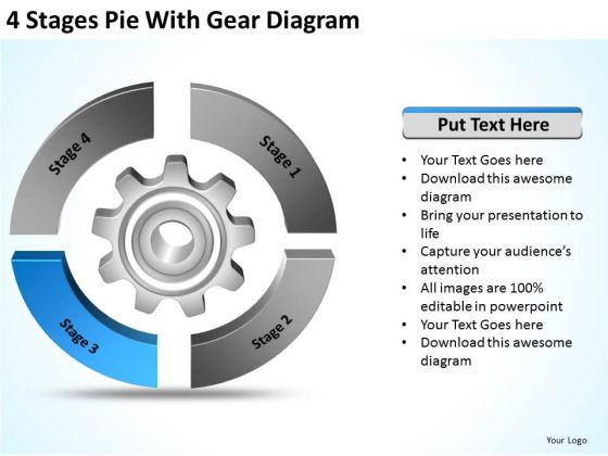 4 Stages Pie With Gear Diagram Ppt Business Plan PowerPoint Templates