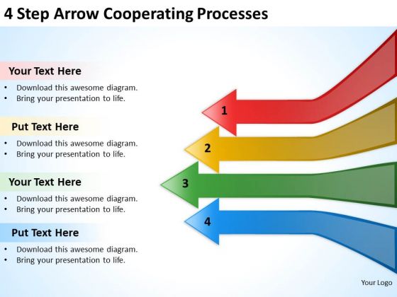 4 Step Arrow Cooperating Processes Marketing Plan Template PowerPoint Templates