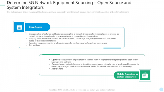 5G Network Technology Determine 5G Network Equipment Sourcing Open Source And System Integrators Ppt Infographics Microsoft PDF 5G Network Technology Determine 5G Network Equipment Sourcing Open Source And System Integrators Ppt Infographics Microsoft PDF