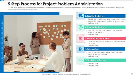 5 Step Process For Project Problem Administration Icons PDF