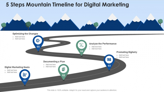 5 Steps Mountain Timeline For Digital Marketing Template PDF