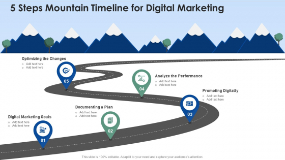 5 Steps Mountain Timeline For Digital Marketing Template PDF 5 Steps Mountain Timeline For Digital Marketing Template PDF