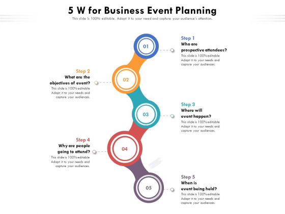 5 W For Business Event Planning Ppt PowerPoint Presentation File Example Topics PDF Slide 1
