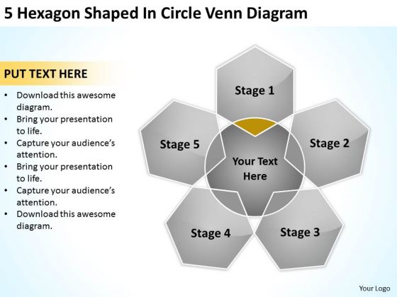 5 Hexagon Shaped In Circle Venn Diagram Ppt Business Plan PowerPoint Slides 5 Hexagon Shaped In Circle Venn Diagram Ppt Business Plan PowerPoint Slides