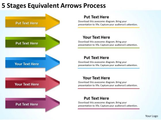 5 Stages Equivalent Arrows Process Business Plan Samples PowerPoint Slides
