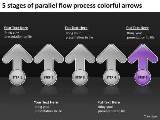 5 stages of parallel flow process colorful arrows ppt business plan