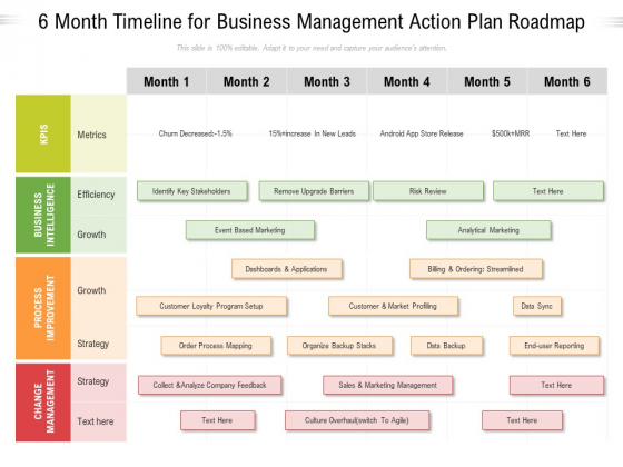 6 Month Timeline For Business Management Action Plan Roadmap Themes