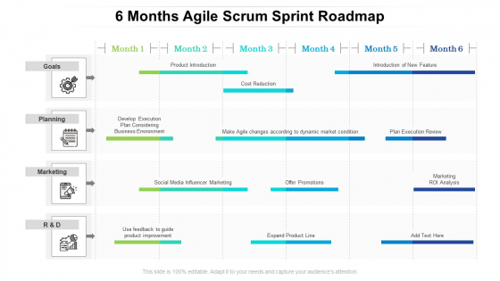 6 Months Agile Scrum Sprint Roadmap Icons
