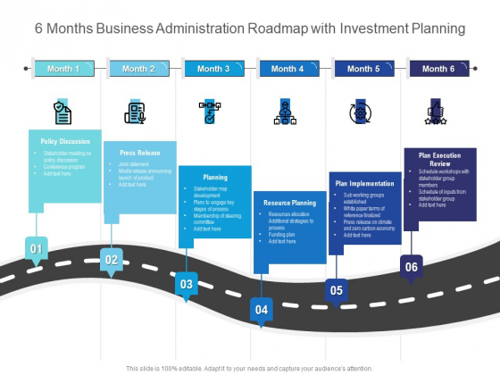 6 Months Business Administration Roadmap With Investment Planning Portrait