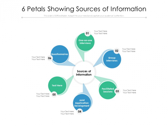 6 Petals Showing Sources Of Information Ppt PowerPoint Presentation Slides Visuals PDF