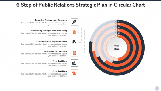 6 Step Of Public Relations Strategic Plan In Circular Chart Demonstration PDF