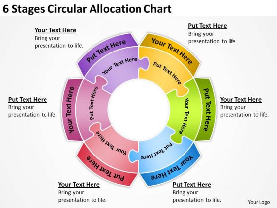 6 Stages Circular Allocation Chart Write Business Plan Template PowerPoint Slides