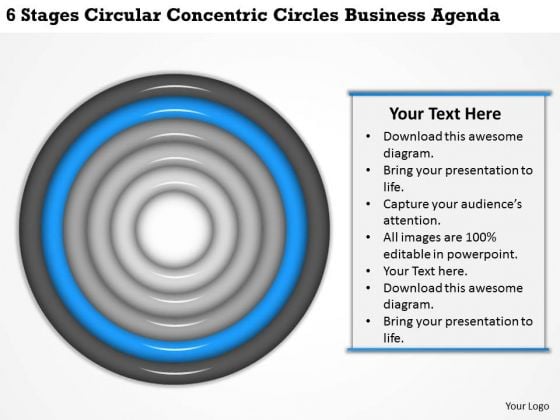 6 Stages Circular Concentric Circles Business Agenda Plan PowerPoint Templates
