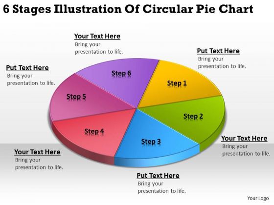 6 stages illustration of circular pie chart simple business plan