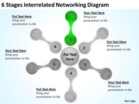 6 Stages Interrelated Networking Diagram Business Plan PowerPoint Slides