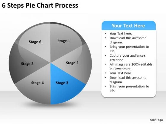 6 Steps Pie Chart Process Business Plan PowerPoint Slides
