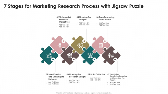 7 Stages For Marketing Research Process With Jigsaw Puzzle Diagrams PDF