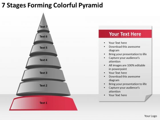 7 Stages Forming Colorful Pyramid Ppt Small Business Plan Templates PowerPoint