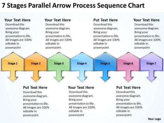 7 Stages Parallel Arrow Process Sequence Chart Business Plan Outline Template PowerPoint Templates