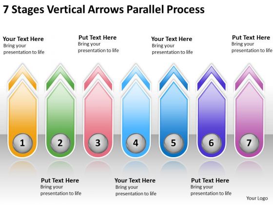 7 Stages Vertical Arrows Parallel Process Business Plan Download PowerPoint Templates