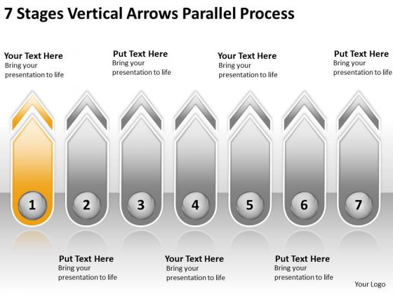 7 Stages Vertical Arrows Parallel Process Easy Business Plan Template PowerPoint Templates