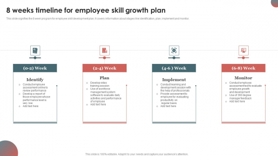 8 Weeks Timeline For Employee Skill Growth Plan Summary PDF
