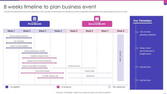 8 Weeks Timeline To Plan Business Event Icons PDF