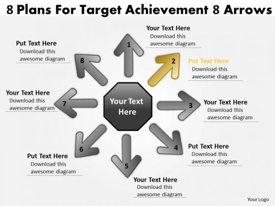 8 Plans For Target Achievement Arrows Venn Diagram PowerPoint Slides