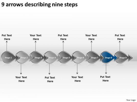 9 Arrows Describing Nine Steps Business Create Flowchart PowerPoint Slides